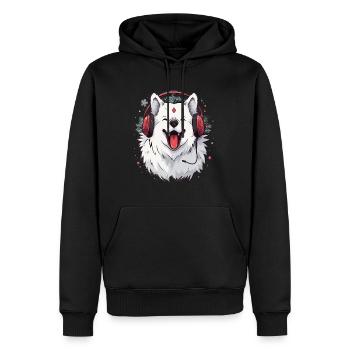 Fête EDM Samoyède DJ Fête de Noël - Sweat à capuche Premium bio Homme - noir - Devant - Nico (187cm)