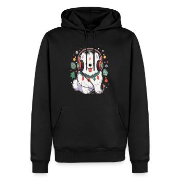 Amant des chiens Mignon Noël Samoyède DJ - Sweat à capuche Premium bio Homme - noir - Devant - Nico (187cm)