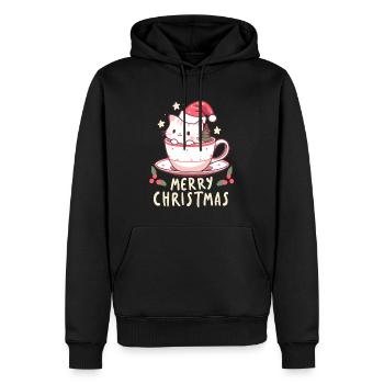 Cute Christmas Tea Cat Christmas Party - Men’s Premium Organic Hoodie - black - Front - Nico (187cm)