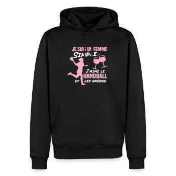 Un femme simple j aime le handball at les apéros - Sweat à capuche Premium bio Homme - noir - Devant - Nico (187cm)