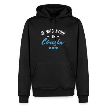 Je vais avoir un cousin - Sweat à capuche Premium bio Homme - noir - Devant - Nico (187cm)