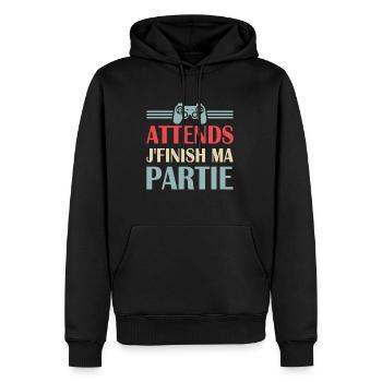Attends j'finis ma partie humour cadeau - Sweat à capuche Premium bio Homme - noir - Devant - Nico (187cm)