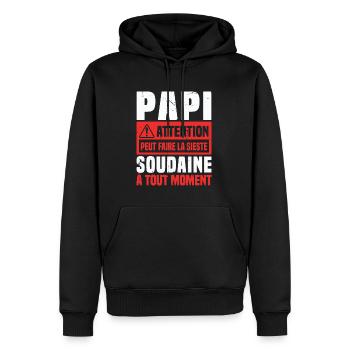 Papi attention Peut Faire La Sieste Soudaine - Sweat à capuche Premium bio Homme - noir - Devant - Nico (187cm)