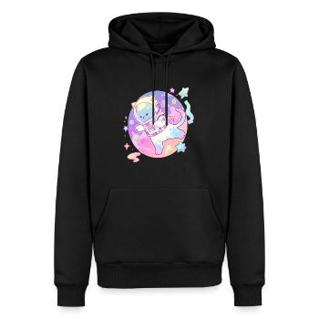 Cosmos Trippy Cute Astronaut Cat Rave - Men’s Premium Organic Hoodie - black - Front - Nico (187cm)