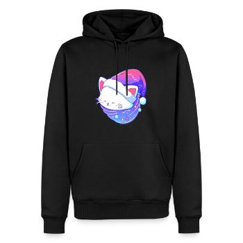 Cute Christmas Party Cat Cosmos Winter Festival - Men’s Premium Organic Hoodie - black - Front - Nico (187cm)