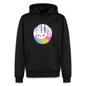 Retro Cosmos Astronaut Rainbow Cat Trippy Rave - Men’s Premium Organic Hoodie - black - Front - Nico (187cm)