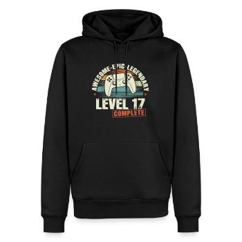 Niveau 17 Terminez 17e cadeau d’anniversaire - Sweat à capuche Premium bio Homme - noir - Devant - Nico (187cm)