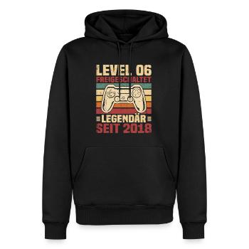 Level 6 freigeschaltet legendär seit 2018 - Männer Premium Bio Hoodie - Schwarz - Vorne - Nico (187cm)