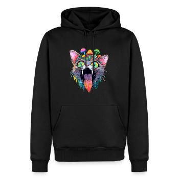 Trippy Cat Art EDM Festival Psychedelic Rave - Männer Premium Bio Hoodie - Schwarz - Vorne - Nico (187cm)