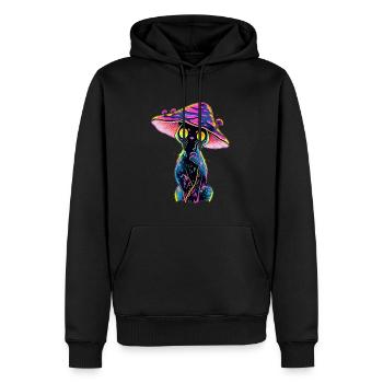Psychédélique Trippy chat champignon Art EDM - Sweat à capuche Premium bio Homme - noir - Devant - Nico (187cm)