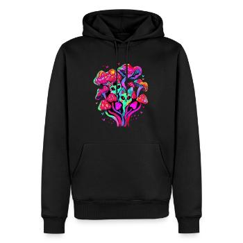 Techno Party Cat Trippy EDM Festival - Männer Premium Bio Hoodie - Schwarz - Vorne - Nico (187cm)