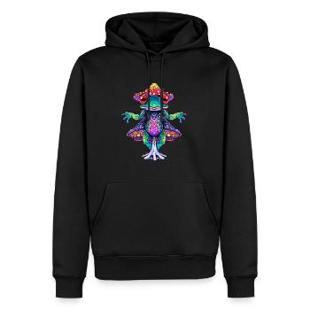 Electronic Music Festival Trippy Frog Mushroom - Men’s Premium Organic Hoodie - black - Front - Nico (187cm)