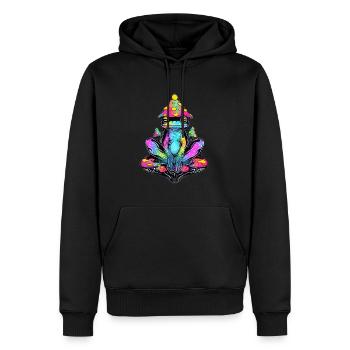 Meditation Frog DJ Trippy Psychedelic Festival - Men’s Premium Organic Hoodie - black - Front - Nico (187cm)
