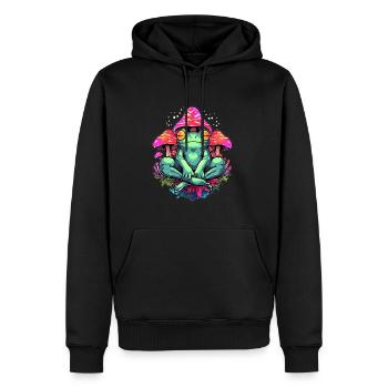 Drum and Bass Frog EDM Festival Trippy Forest - Men’s Premium Organic Hoodie - black - Front - Nico (187cm)