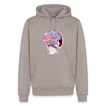 Champignon mignon Art Psychédélique Astronaute EDM Rave - Sweat à capuche Premium bio Homme - taupe - Devant - Nico (187cm)