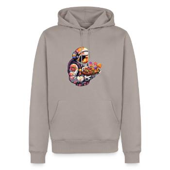 Tekk Rave Mignon Astronaute EDM Festival d’été - Sweat à capuche Premium bio Homme - taupe - Devant - Nico (187cm)