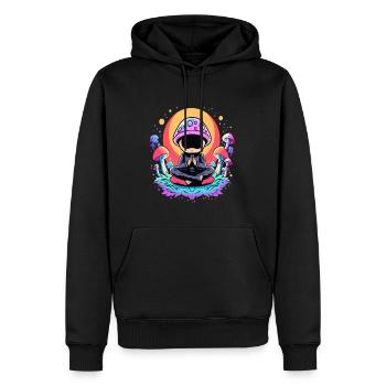 Cute Spaceman Meditation Trippy Party Mushroom - Men’s Premium Organic Hoodie - black - Front - Nico (187cm)
