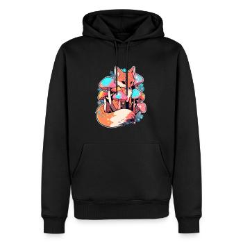 Trippy Psychedelic Fox Mushroom Art EDM Rave - Men’s Premium Organic Hoodie - black - Front - Nico (187cm)