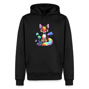Trippy EDM Party Fox Mushroom Art Psychedelic Rave - Men’s Premium Organic Hoodie - black - Front - Nico (187cm)
