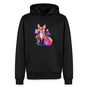 Mushroom Forest Lover EDM Festival Fox Trippy - Men’s Premium Organic Hoodie - black - Front - Nico (187cm)