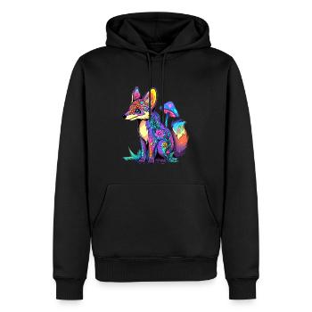 Trippy Tekk Mushroom Fox EDM Forest Festival - Men’s Premium Organic Hoodie - black - Front - Nico (187cm)