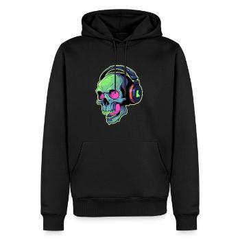 Musique électronique DJ Trippy Crâne EDM Rave - Sweat à capuche Premium bio Homme - noir - Devant - Nico (187cm)