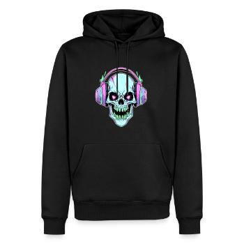 Psychedelic Skull DJ Heavy Music Lover EDM Rave - Men’s Premium Organic Hoodie - black - Front - Nico (187cm)
