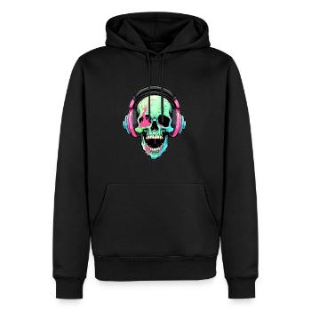 Psychedelic Party Skull Trippy EDM DJ Summer Rave - Men’s Premium Organic Hoodie - black - Front - Nico (187cm)
