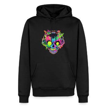 Trippy EDM Skull DJ Psychedelic Festival EDM Rave - Men’s Premium Organic Hoodie - black - Front - Nico (187cm)