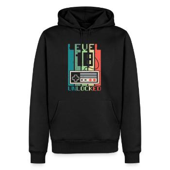 Level 18 freigeschaltet - Männer Premium Bio Hoodie - Schwarz - Vorne - Nico (187cm)