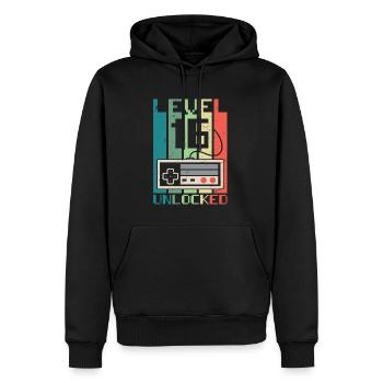 Niveau 16 débloqué - Sweat à capuche Premium bio Homme - noir - Devant - Nico (187cm)
