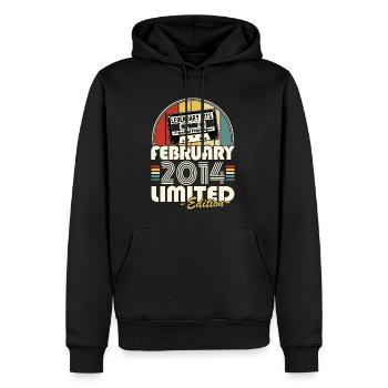 Jahrgang 2014 Februar Retro Geburtstagsgeschenk - Männer Premium Bio Hoodie - Schwarz - Vorne - Nico (187cm)