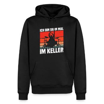 Ich bin dann mal im Keller - Männer Premium Bio Hoodie - Schwarz - Vorne - Nico (187cm)