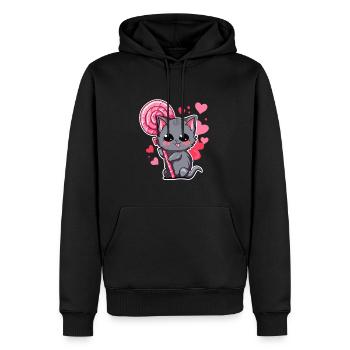 Niedliches Lollipop Katzenpaar Valentinstag - Männer Premium Bio Hoodie - Schwarz - Vorne - Nico (187cm)