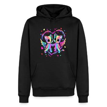 Liebes Katze Passendes Paar Valentinstag Herz - Männer Premium Bio Hoodie - Schwarz - Vorne - Nico (187cm)