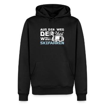 À l’écart, le patron veut skier - Sweat à capuche Premium bio Homme - noir - Devant - Nico (187cm)
