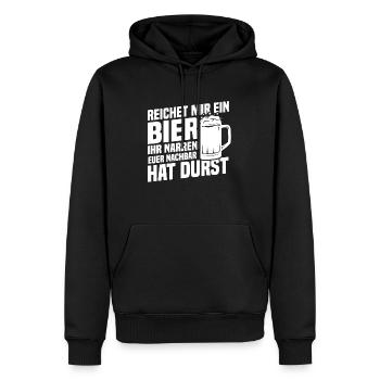 Reichet mir ein bier, Nachbar hat durst - Männer Premium Bio Hoodie - Schwarz - Vorne - Nico (187cm)