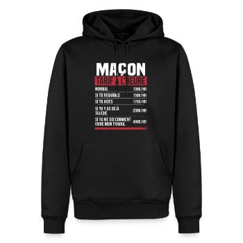 Maçon tarif à l'heure idée cadeau humour - Sweat à capuche Premium bio Homme - noir - Devant - Nico (187cm)