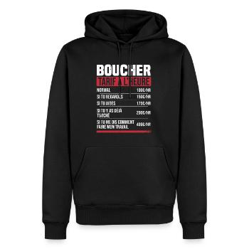 Boucher tarif à l'heure idée cadeau humour - Sweat à capuche Premium bio Homme - noir - Devant - Nico (187cm)