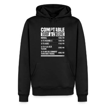 Comptable tarif à l'heure idée cadeau humour - Sweat à capuche Premium bio Homme - noir - Devant - Nico (187cm)