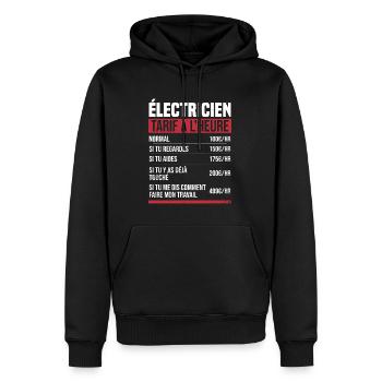 Électricien tarif à l'heure idée cadeau humour - Sweat à capuche Premium bio Homme - noir - Devant - Nico (187cm)