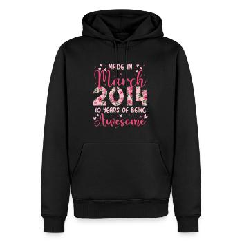 März 2014 Geschenk zum 10-jährigen Jubiläum für Mädchen - Männer Premium Bio Hoodie - Schwarz - Vorne - Nico (187cm)