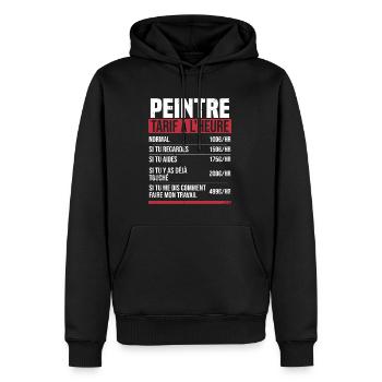Peintre tarif à l'heure idée cadeau humour - Sweat à capuche Premium bio Homme - noir - Devant - Nico (187cm)