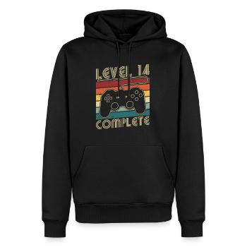 Niveau 14 Cadeau d’anniversaire complet pour les 14 ans - Sweat à capuche Premium bio Homme - noir - Devant - Nico (187cm)