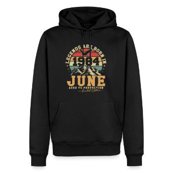 Juin 1984 Vintage Rétro Anniversaire 1984 Cadeau - Sweat à capuche Premium bio Homme - noir - Devant - Nico (187cm)