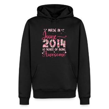 Juni 2014 Geschenk zum 10-jährigen Jubiläum für Mädchen - Männer Premium Bio Hoodie - Schwarz - Vorne - Nico (187cm)