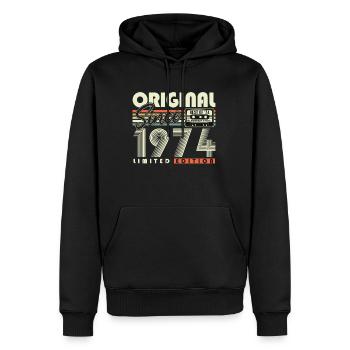 Original depuis 1974 Cadeau d’anniversaire vintage - Sweat à capuche Premium bio Homme - noir - Devant - Nico (187cm)