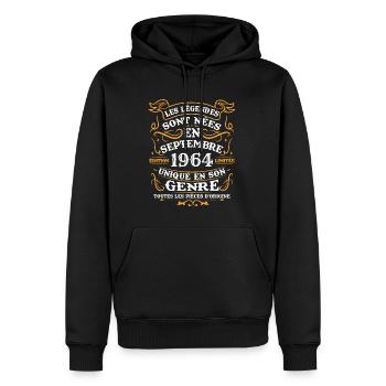 Vintage September 1964 Retro Birthday Gift - Men’s Premium Organic Hoodie - black - Front - Nico (187cm)