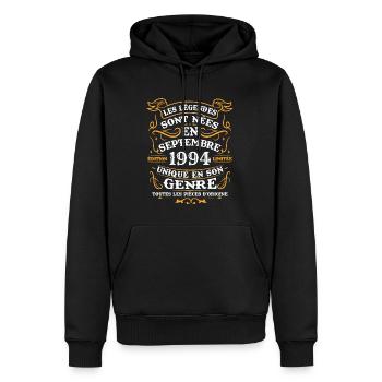 Vintage September 1994 Retro Birthday Gift - Men’s Premium Organic Hoodie - black - Front - Nico (187cm)