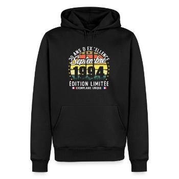 September 1994 Vintage 30 Year Anniversary Gift - Men’s Premium Organic Hoodie - black - Front - Nico (187cm)